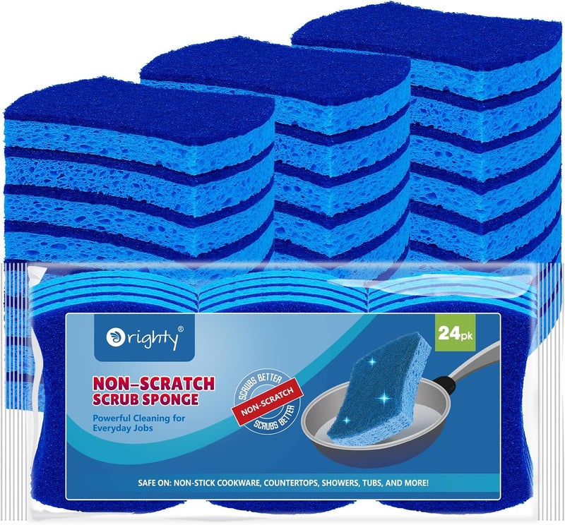 Orighty Non-Scratch Cellulose Scrub Sponges 24 Pack, Kitchen Sponges for Kitchen, Bathroom, and Household, Dual Side Sponge for Dishes, Non-Scratch Sponge Safe on Non-Stick Cookware, Car and More - Image 1